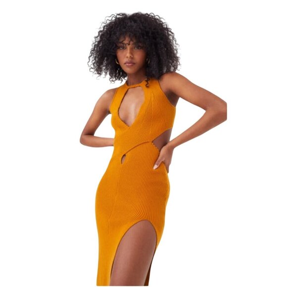 For Love And Lemons Maggie Midi Dress Gold Size Small - Picture 1 of 15